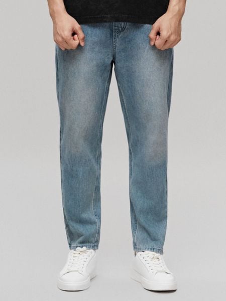 Quần Jean Nam Dài Lưng Thun Faded Wash Form Baggy