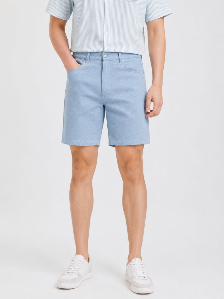 Quần Short Jeans Nam Monogram Form Regular