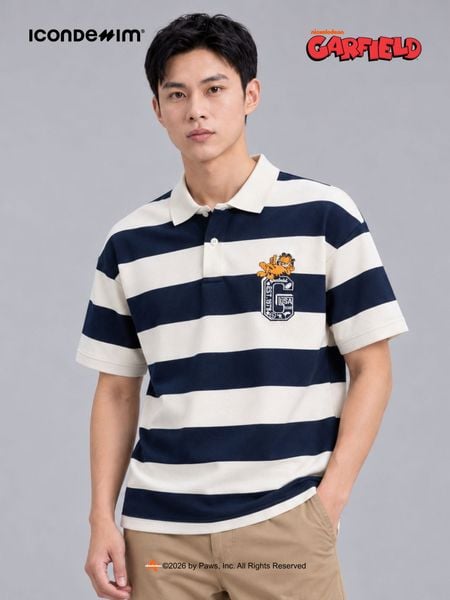Áo Polo Nam Garfield College Cat Stripe Form Boxy