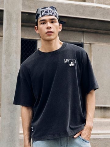 Áo Thun Nam Hoạ Tiết In Disney Grey Mouse Form Boxy