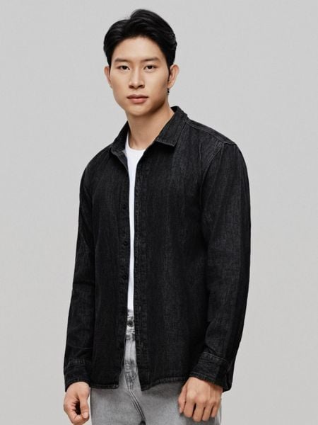 Áo Khoác Sơ Mi Nam Tay Dài Denim Dark Grey Form Regular