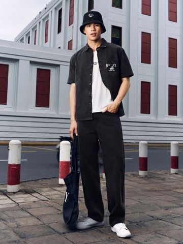 Áo Sơ Mi Nam Kaki Tay Ngắn Disney Grey Beat Form Boxy