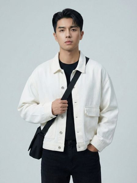 Áo Khoác Jeans Nam Offwhite Pocket Form Loose