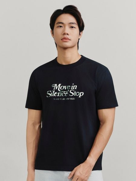 Áo Thun Nam Cotton Tay Ngắn In Silence Form Regular