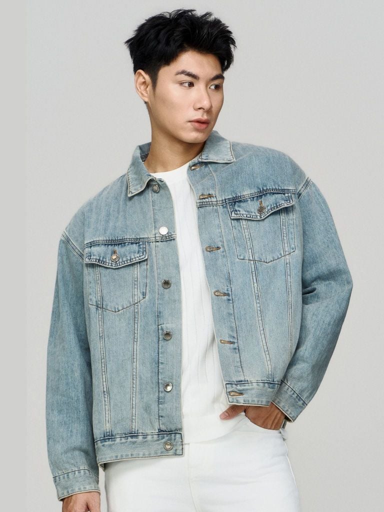 Áo Khoác Jean Nam ICON105 Lightweight Mid Blue Form Loose