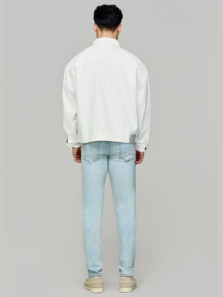 Áo Khoác Jeans Nam Offwhite Pocket Form Loose