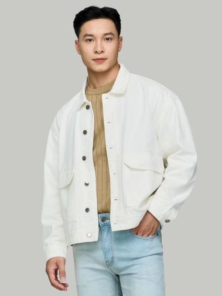 Áo Khoác Jeans Nam Offwhite Pocket Form Loose