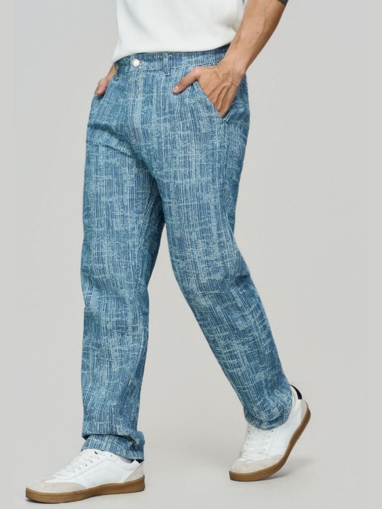 Quần Jean Nam Hoạ Tiết Jacquard Form Straight