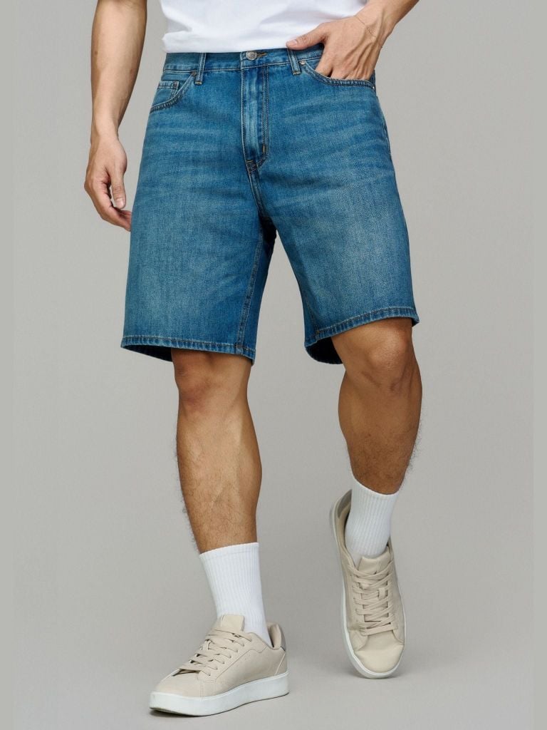 Quần Short Jean Nam Siêu Nhẹ ICON105 Mid Blue Form Loose