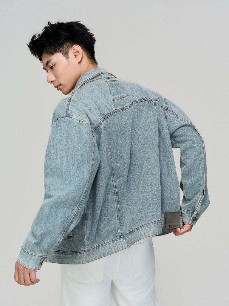 Áo Khoác Jean Nam ICON105 Lightweight Mid Blue Form Loose