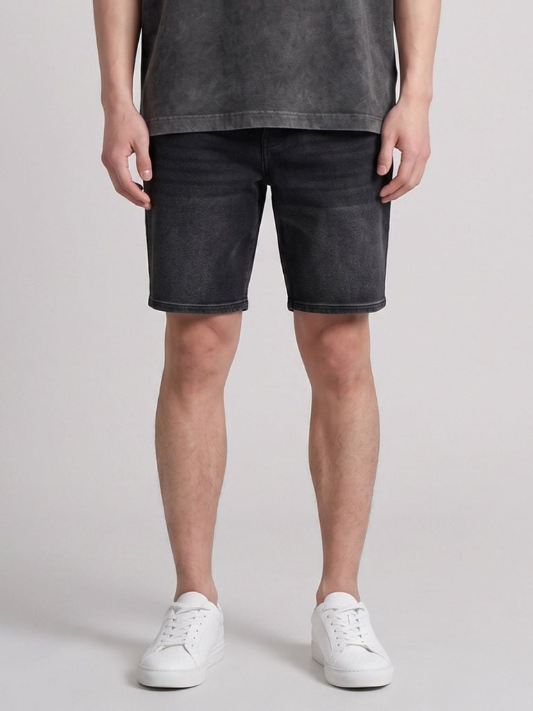 Quần Short Jean Nam Dark Grey Form Regular