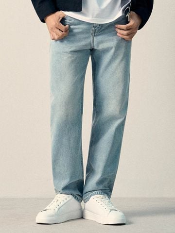 Quần Jean Nam Siêu Nhẹ Ống Suông Xanh Nhạt Trơn ICON105 Form Straight