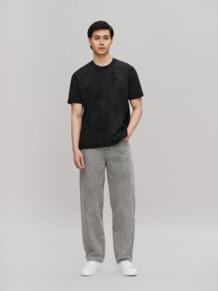 Quần Jean Nam Xám Trắng Ống Suông Dirt Wash Form Baggy