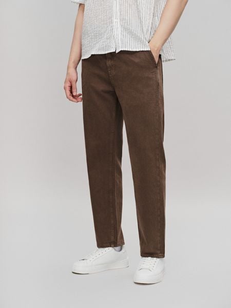 Quần Kaki Nam Garment Dye With Leather Detail Form Straight