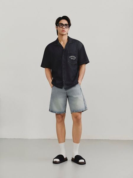 Quần Short Jean Nam Trim Edge Form Loose