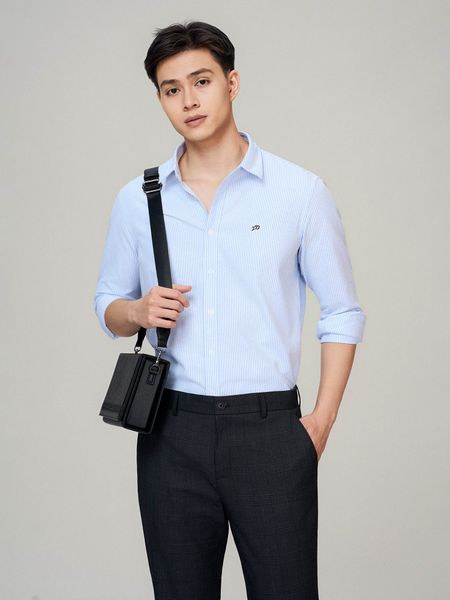 Áo Sơ Mi Tay Dài Nam ID Embroidery Stripped Shirt Form Regular