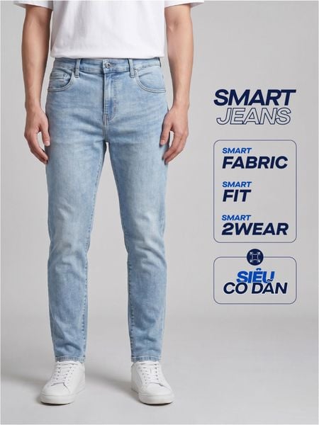 Quần Smart Jeans Nam Siêu Co Dãn Xanh Nhạt Form Smart Fit