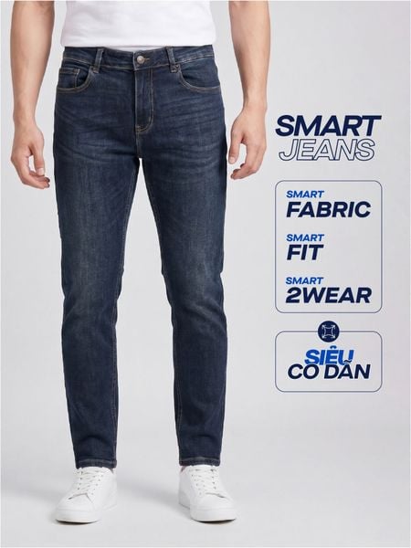 Quần Smart Jeans Nam Siêu Co Dãn Xanh Đậm Form Smart Fit