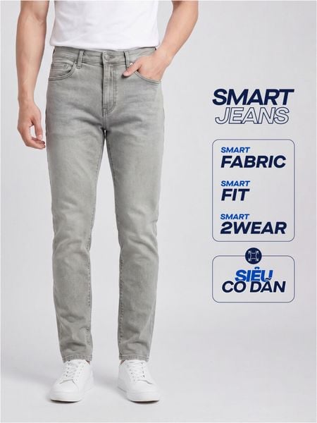 Quần Smart Jean Nam Siêu Co Dãn Xám Trơn Form Smart Fit