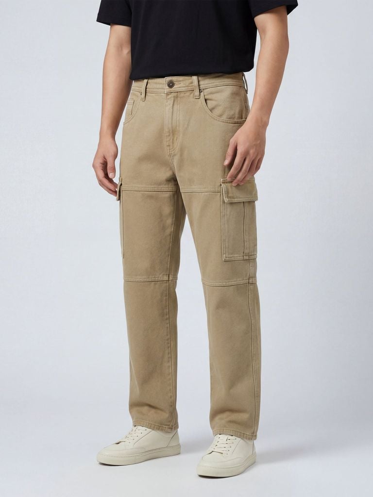 Quần Cargo Kaki Nam Washed Form Straight