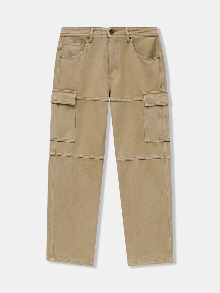 Quần Cargo Nam Washed Khaki Form Straight