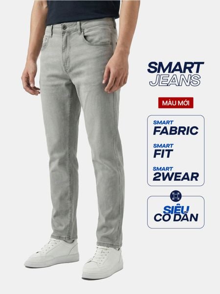 Quần Smart Jean Nam Siêu Co Dãn Xám Trơn Form Smart Fit