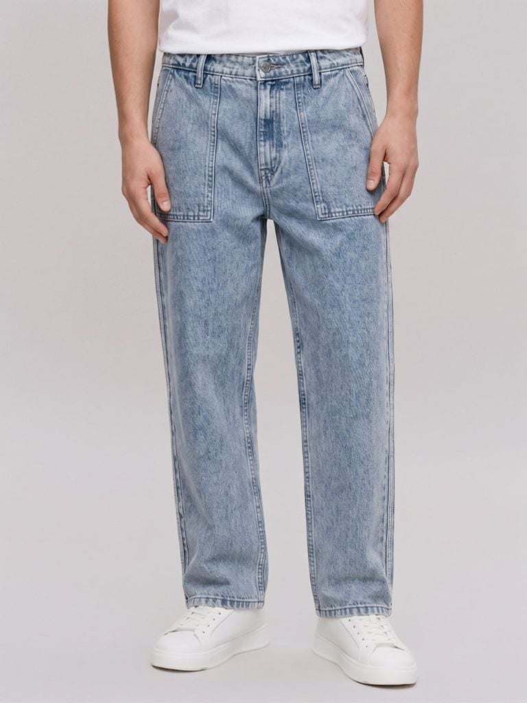 Quần Jeans Nam Ống Suông Trim Edge Form Baggy
