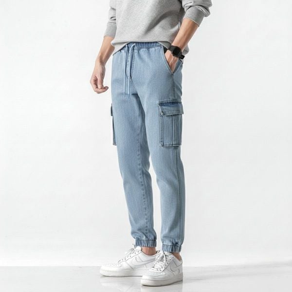 Quần Jogger Túi Hộp Denim Nam Cargo Form Regular