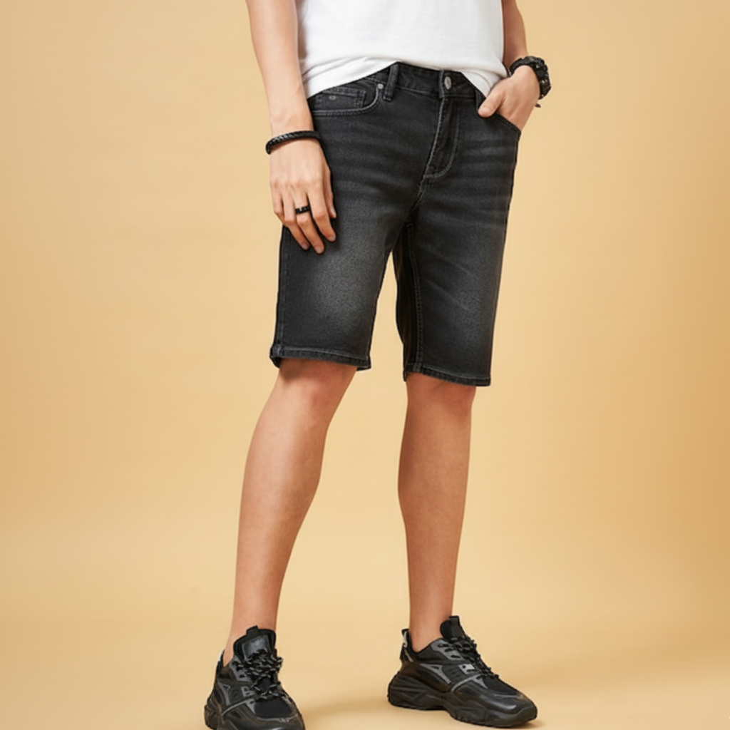 Quần Short Denim Nam Wash Basic Color Form Slim