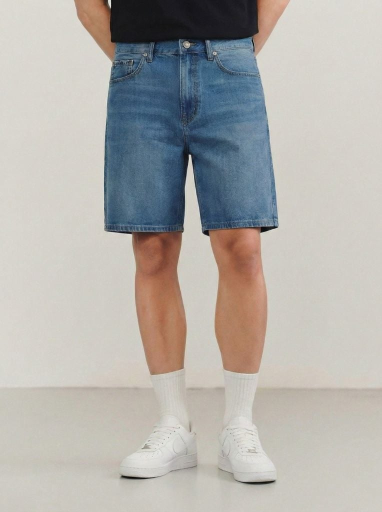 Quần Short Jean Nam Siêu Nhẹ ICON105 Mid Blue Form Loose