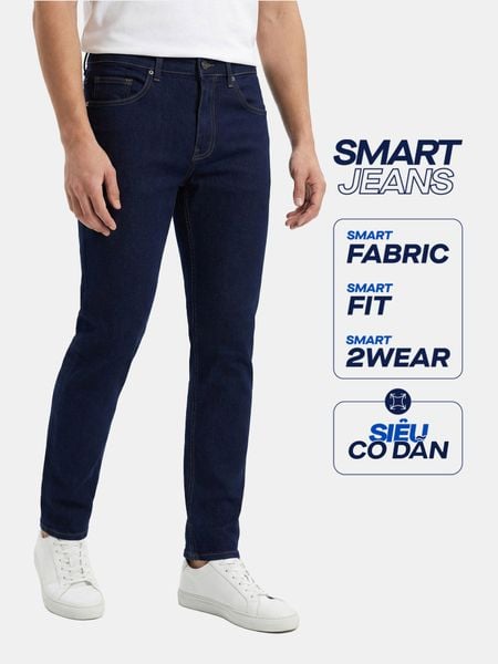 Quần Smart Jean Nam Siêu Co Dãn Deep Rinse Indigo Form Smart Fit
