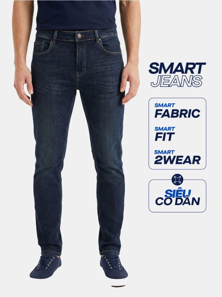 Quần Smart Jean Nam Siêu Co Dãn Xanh Đậm Form Smart Fit