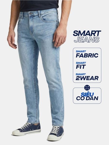 Quần Smart Jean Nam Siêu Co Dãn Xanh Nhạt Form Smart Fit