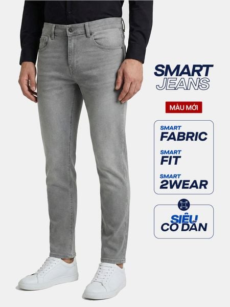 Quần Smart Jeans Nam Siêu Co Dãn Grey Form Smart Fit