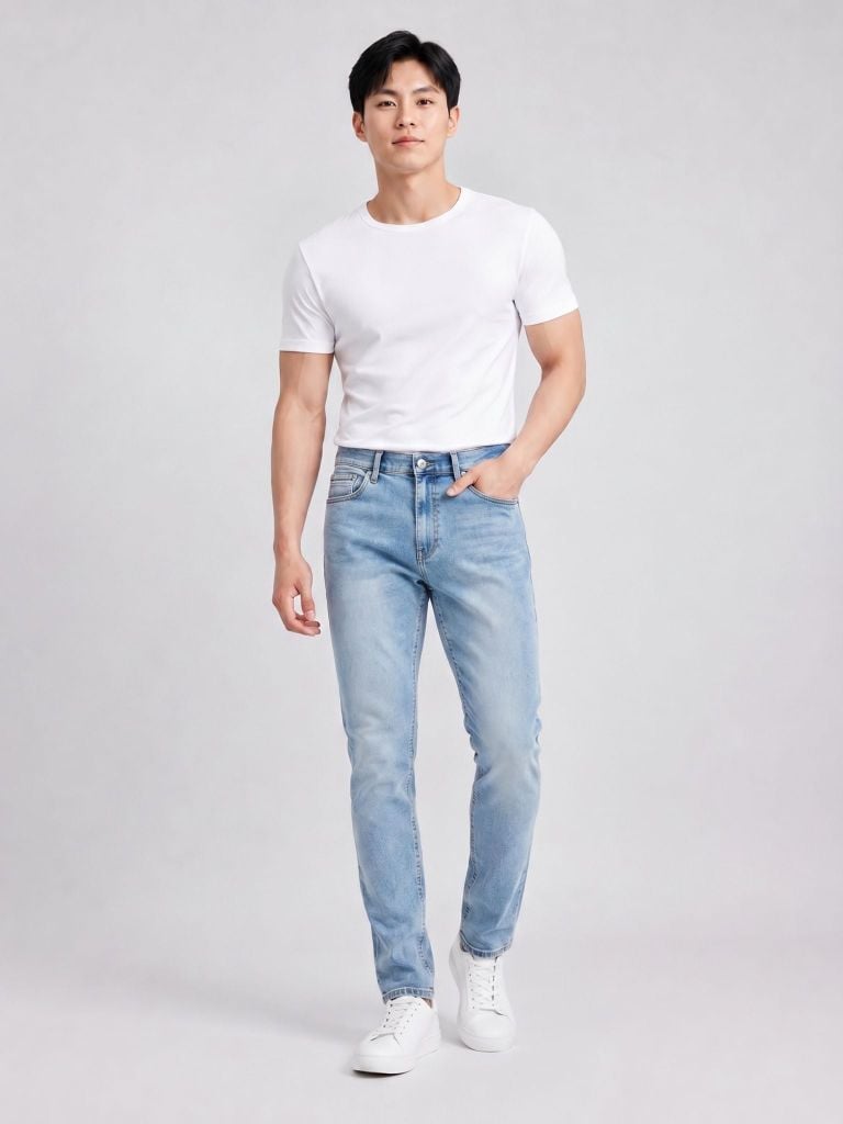 Quần Smart Jeans Nam Siêu Co Dãn Xanh Nhạt Trơn Form Smart Fit