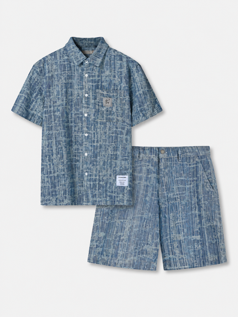 Set Đồ Ngắn Jacquard Jean Nam Form Regular