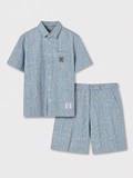 Set Đồ Ngắn Jacquard Jean Nam Form Regular