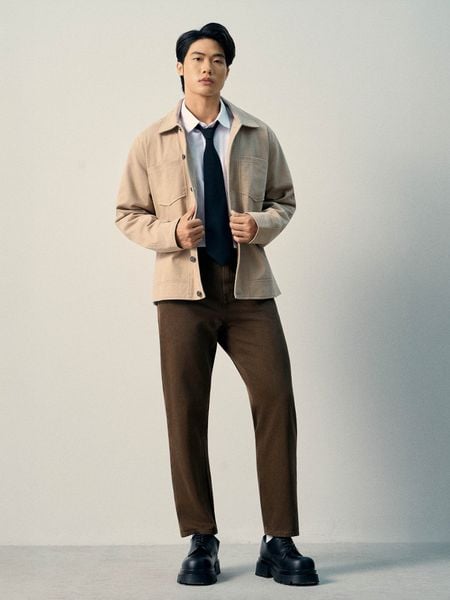 Quần Kaki Nam Garment Dye With Leather Detail Form Straight