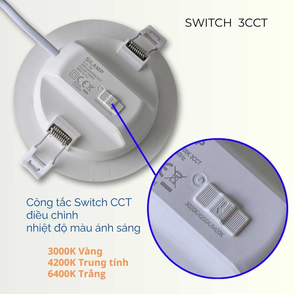Đèn LED Âm Trần 10W Silamp 3 Chế Độ Màu - Tiết Kiệm Điện, Chống Chói