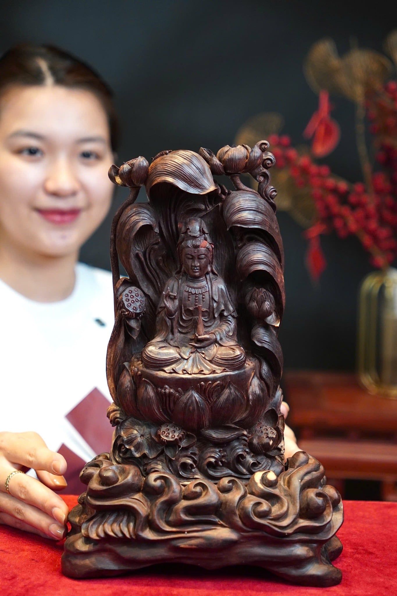tượng phật quan âm gỗ tử đàn tiểu diệp ấn độ