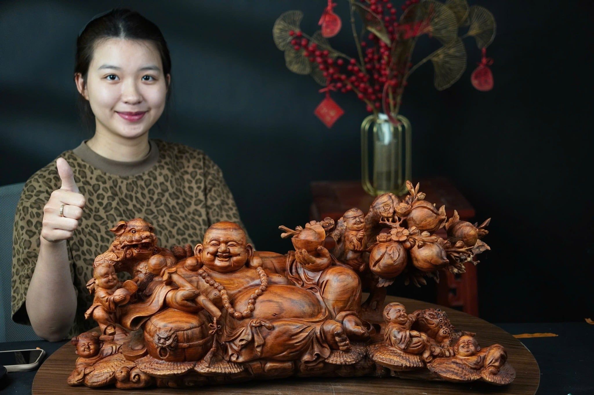 di lặc ngũ phúc gỗ sưa bắc