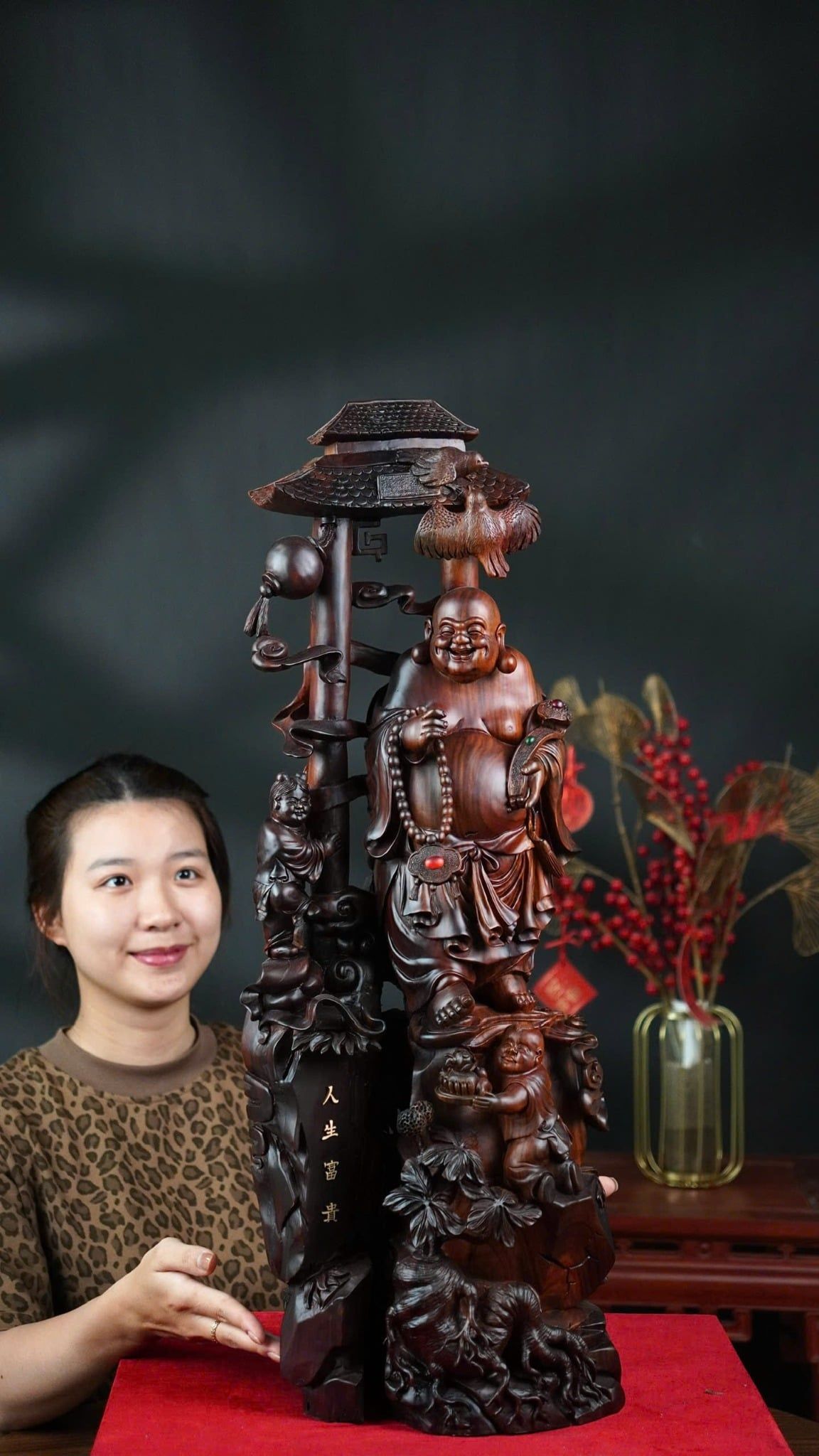 di lặc nhị phúc gỗ trắc