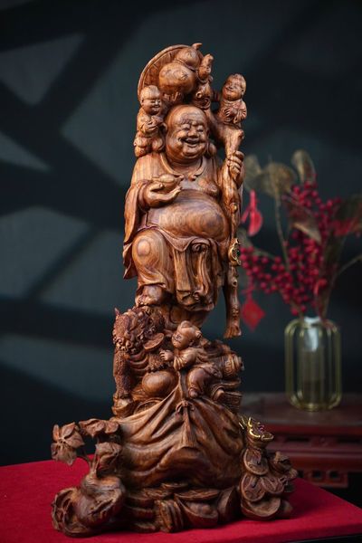 di lặc tam phúc gỗ sưa đỏ bắc