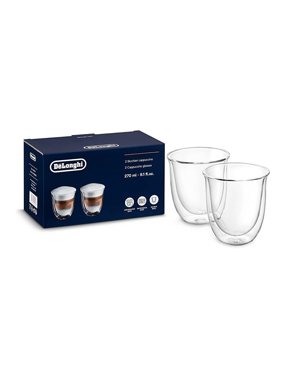  [CHÍNH HÃNG] Bộ 6 ly thủy tinh 2 lớp cách nhiệt Delonghi 90ml / 270ml / 330ml  - DeLonghi Double Walled Thermal Glasses 