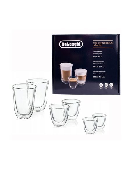  [CHÍNH HÃNG] Bộ 6 ly thủy tinh 2 lớp cách nhiệt Delonghi 90ml / 270ml / 330ml  - DeLonghi Double Walled Thermal Glasses 