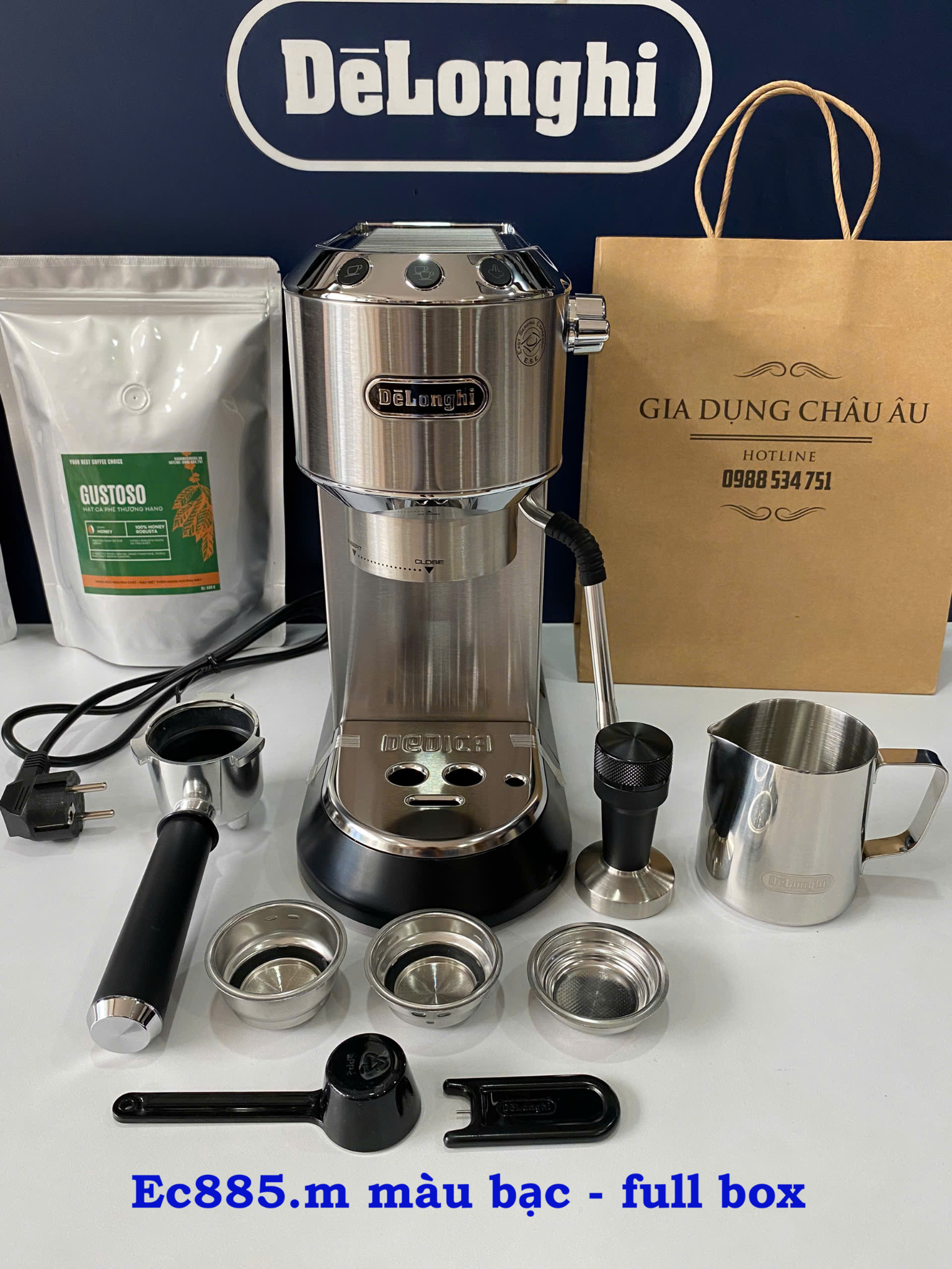  Máy pha cà phê Delonghi EC885 Dedica Arte Manual Espresso Coffee Maker Ec885.BG - EC885.GY - Ec885.M 