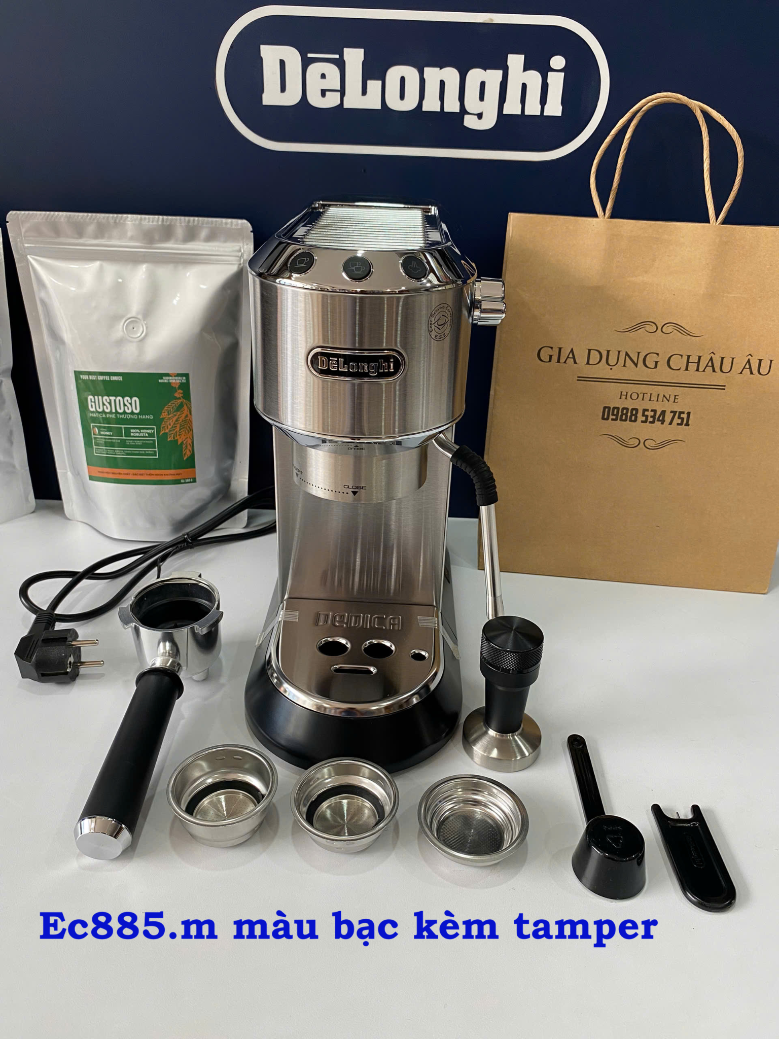  Máy pha cà phê Delonghi EC885 Dedica Arte Manual Espresso Coffee Maker Ec885.BG - EC885.GY - Ec885.M 