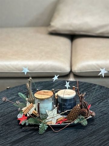 Khay 2 nến decor theme Xmas