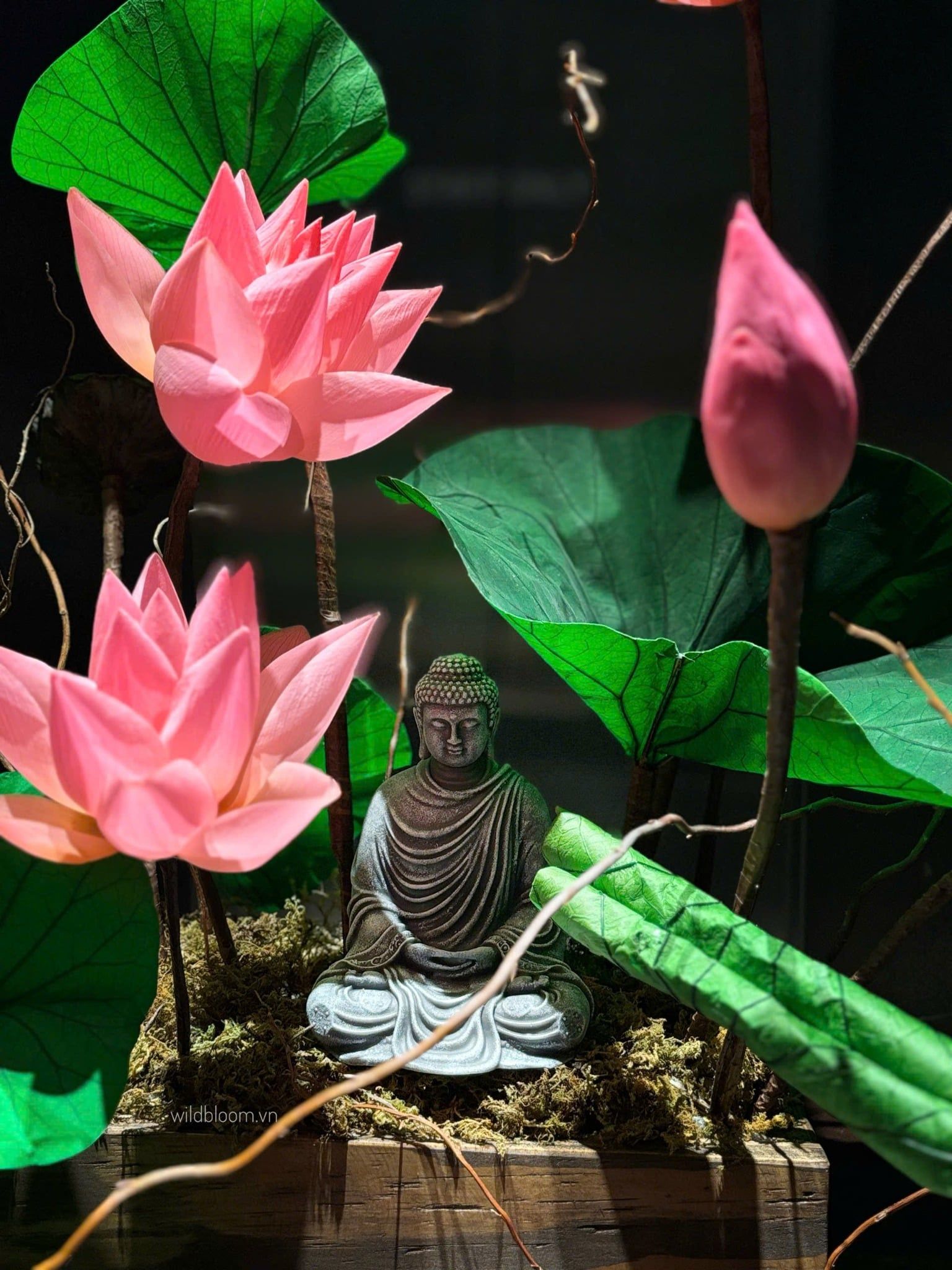 Set decor hoa sen bất tử và Tượng Phật Thích Ca