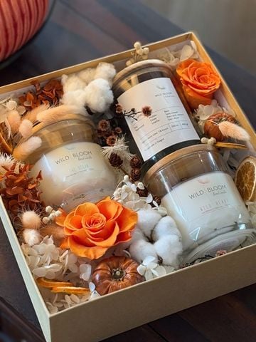 Set quà tặng hoa khô tone cam & nến thơm